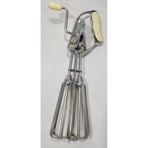 Vintage Maynard 1950's Rotary Manual Egg Beater Hand Mixer Cream Color Handle